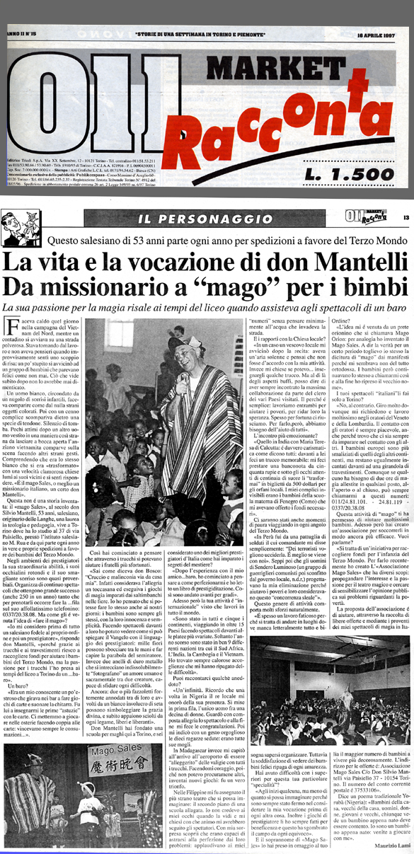 Ritaglio: La vita e la vocazione di don Mantelli Da missionarioa "mago" per i bimbi