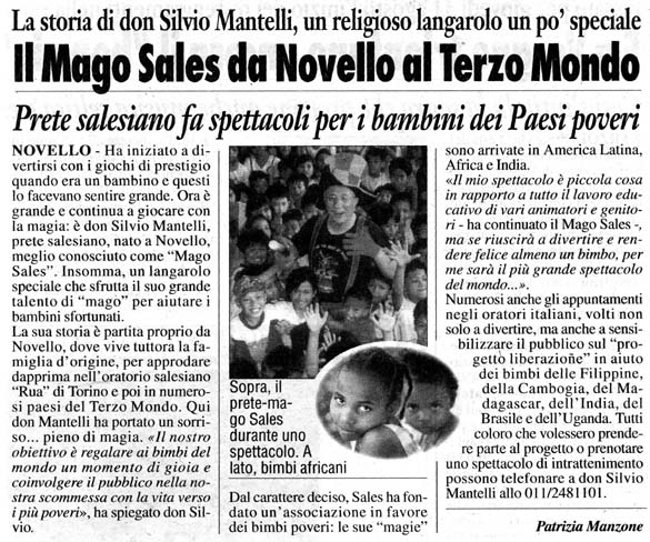Ritaglio: II Mago Sales da Novello al Terzo Mondo