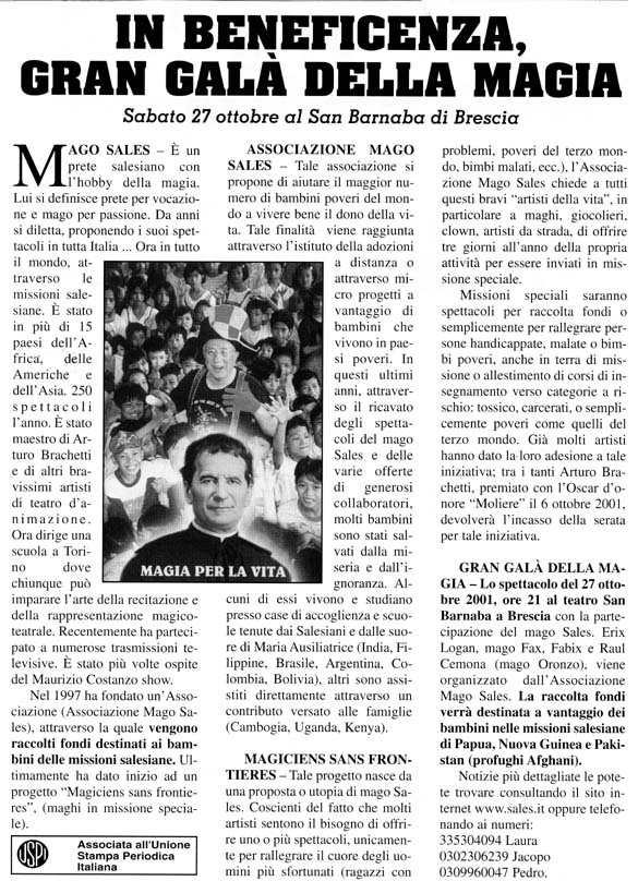 Ritaglio: In beneficienza, gran galà della magia