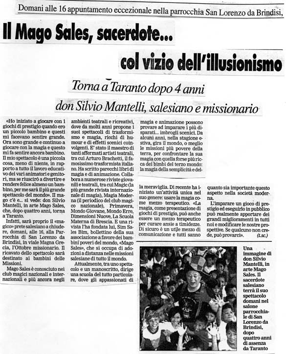 Ritaglio: II Mago Sales, sacerdote... col vizio dell'illusionismo