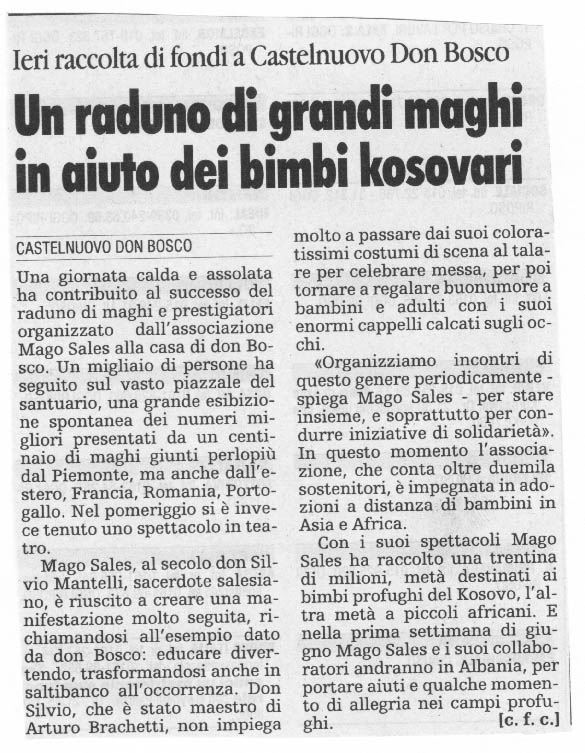 Ritaglio: Un raduno di grandi maghi in aiuto dei bimbi kosovari