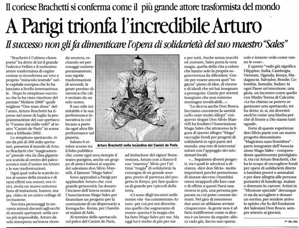Ritaglio: A Parigi trionfra l'incredibile Arturo