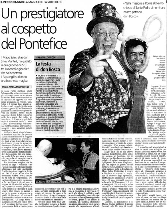 Ritaglio: Un prestigiatore al cospetto del Pontefice