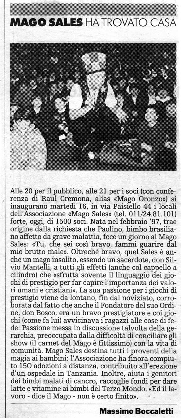 Ritaglio: Mago Sales ha trovato casa
