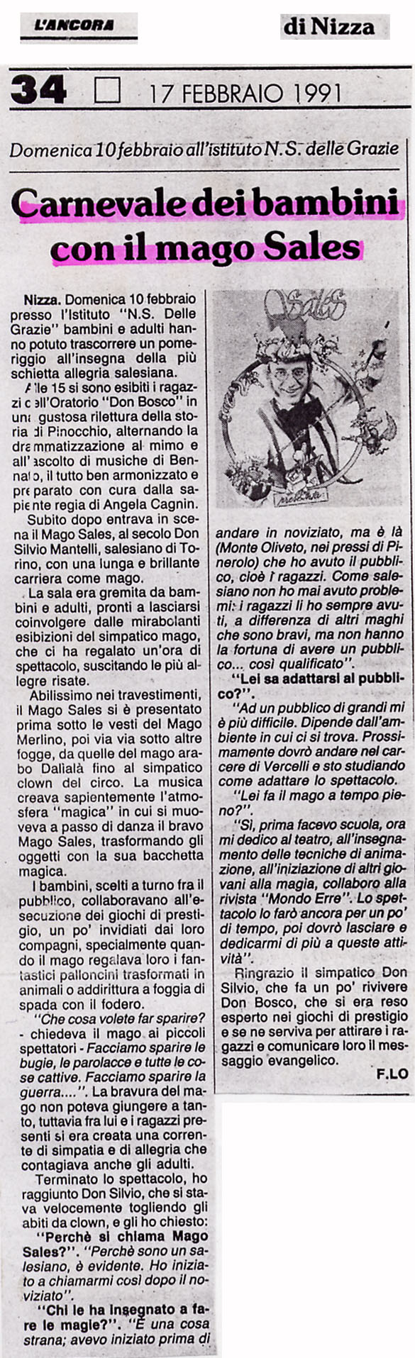 Ritaglio: Carnevale dei bambini con mago Sales