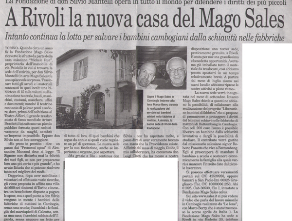 Ritaglio: A Rivoli la nuova casa del Mago Sales