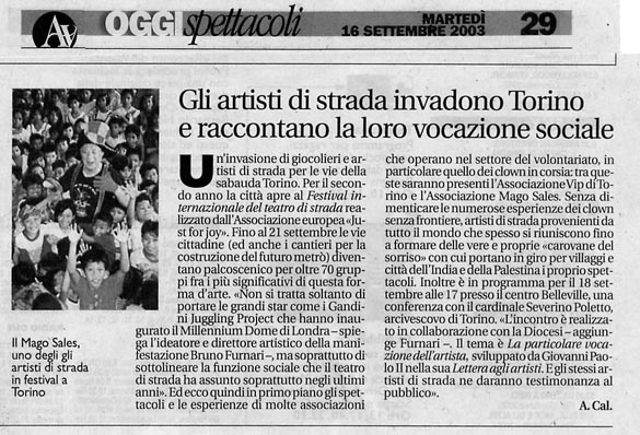 Ritaglio: Gli artisti di strada invadono Torino e raccontano la loro vocazione sociale