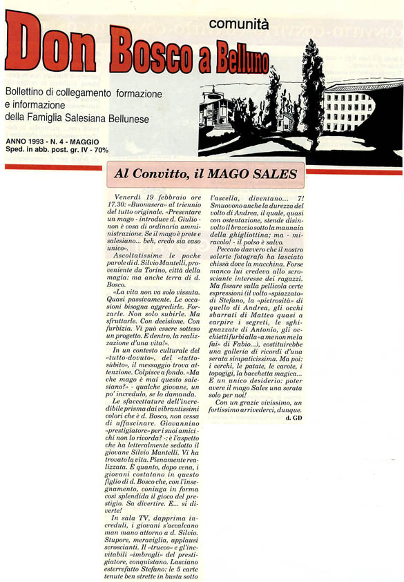 Ritaglio: Alo convitto, il Mago Sales