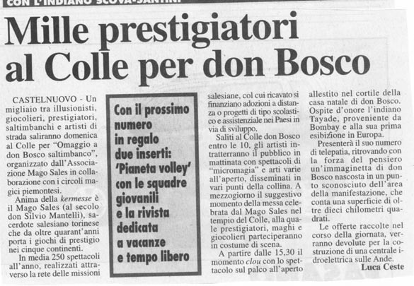 Ritaglio: Mille prestigiatori al Colle per don Bosco
