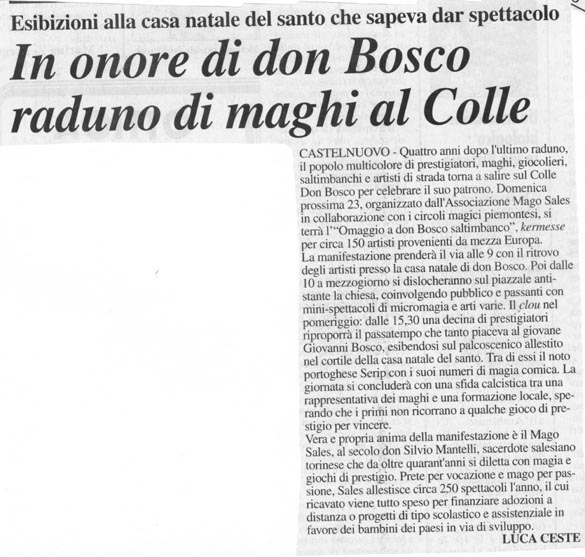 Ritaglio: In onore di don Bosco raduno dei maghi al Colle