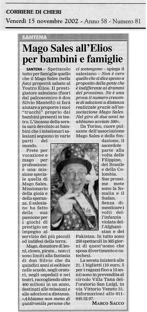 Ritaglio: Mago Sales all'Elios per bambini e famiglie