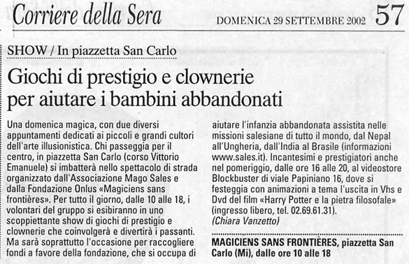 Ritaglio: Giochi di prestigio e clownerie per aiutare i bambini abbandonati