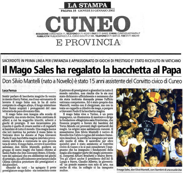 Ritaglio: Il Mago Sales ha regalato la bacchetta al Papa