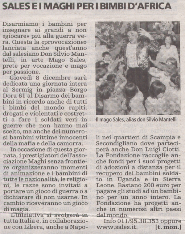 Ritaglio: Sales e i maghi per i bambini d'Africa