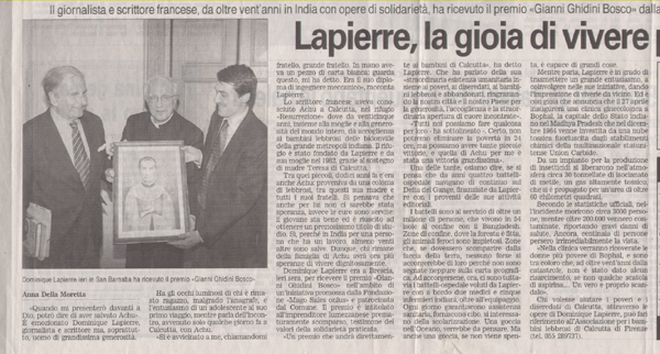 Ritaglio: Lapierre, la gioia di vivere per i poveri