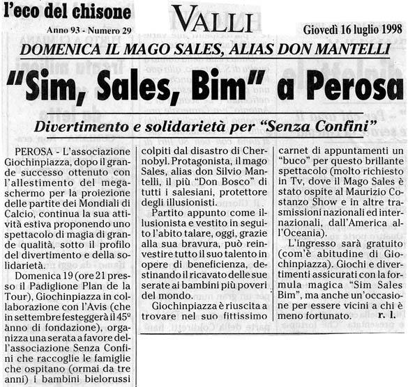 Ritaglio: "Sim, Sales, Bim" a Perosa