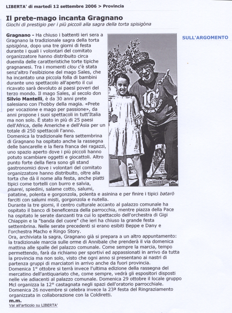 Ritaglio: Il Prete-Mago incanta Gargano