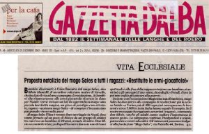Proposta natalizia del mago Sales a tutti i ragazzi:Restituite le armi-giocattolo