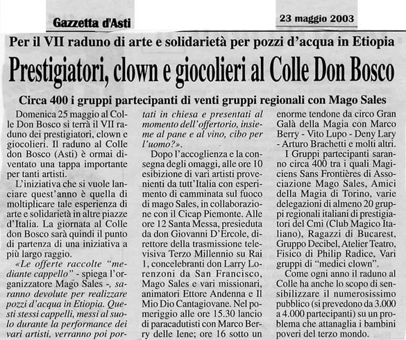 Ritaglio: Prestigiatori, clown e giocoglieri al Colle Don Bosco