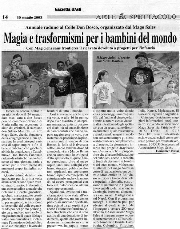 Ritaglio: Magia e trasformismi per i bambini del mondo