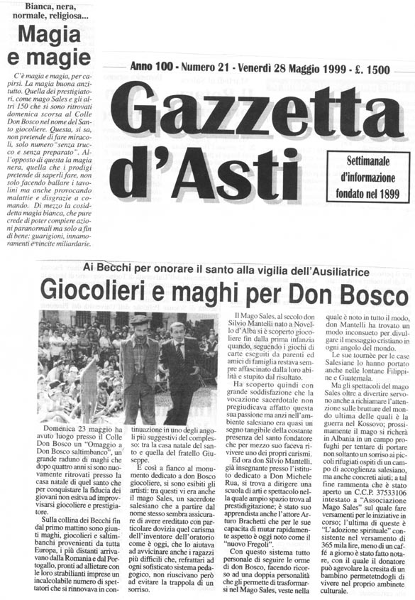 Ritaglio: Giocolieri e naghi per Don Bosco