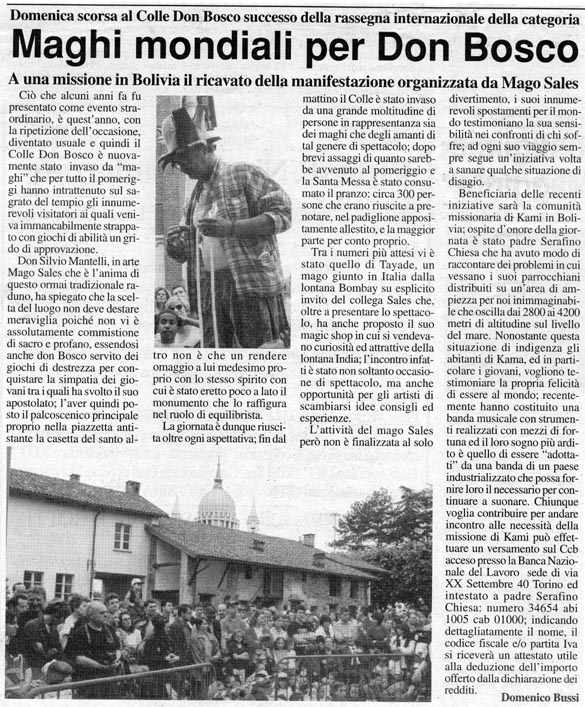 Ritaglio: Maghi mondiali per Don Bosco