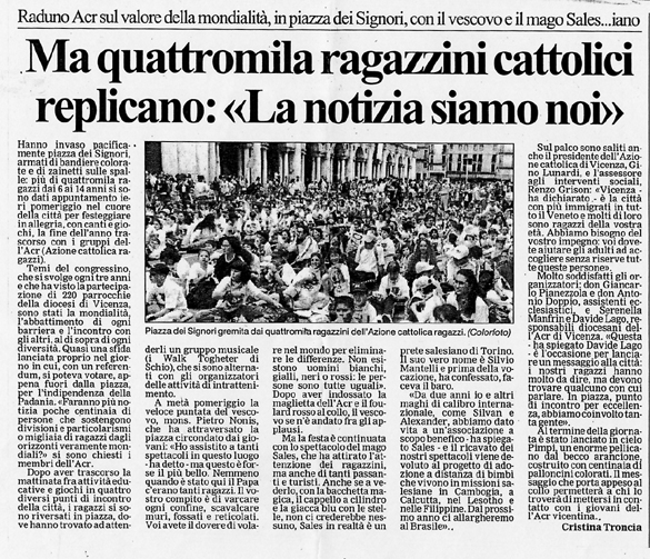 Ritaglio: Ma quattromila ragazzini cattolici replicano:"La notizia siamo noi"