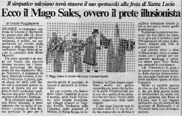Ritaglio: Ecco il Mago Sales, ovvero il prete illusionista