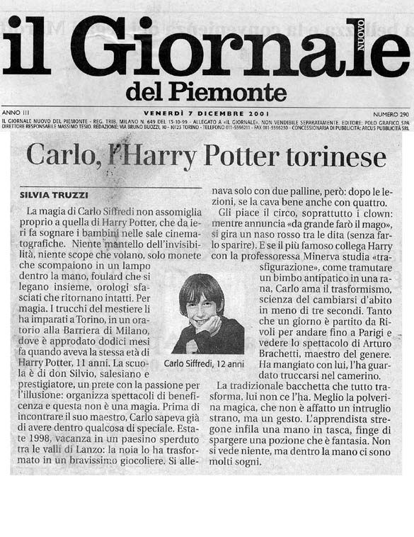 Ritaglio: Carlo, l'Harry Potter torinese