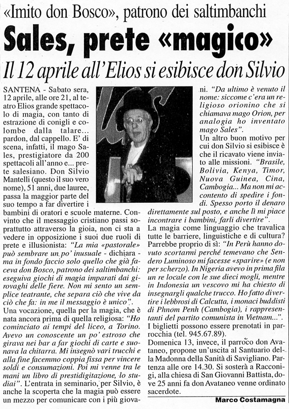 Ritaglio: Sales, prete "magico"