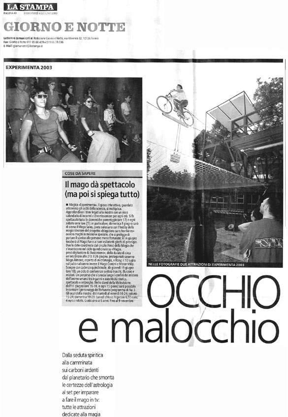 Ritaglio: Il mago dà spettacolo (ma poi spiega tutto)