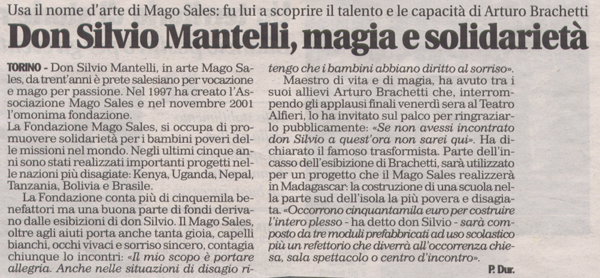 Ritaglio: Don Silvio Mantelli,magia e solidarietà