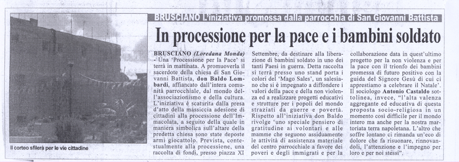 Ritaglio: In processione per la pace e i bambini soldato