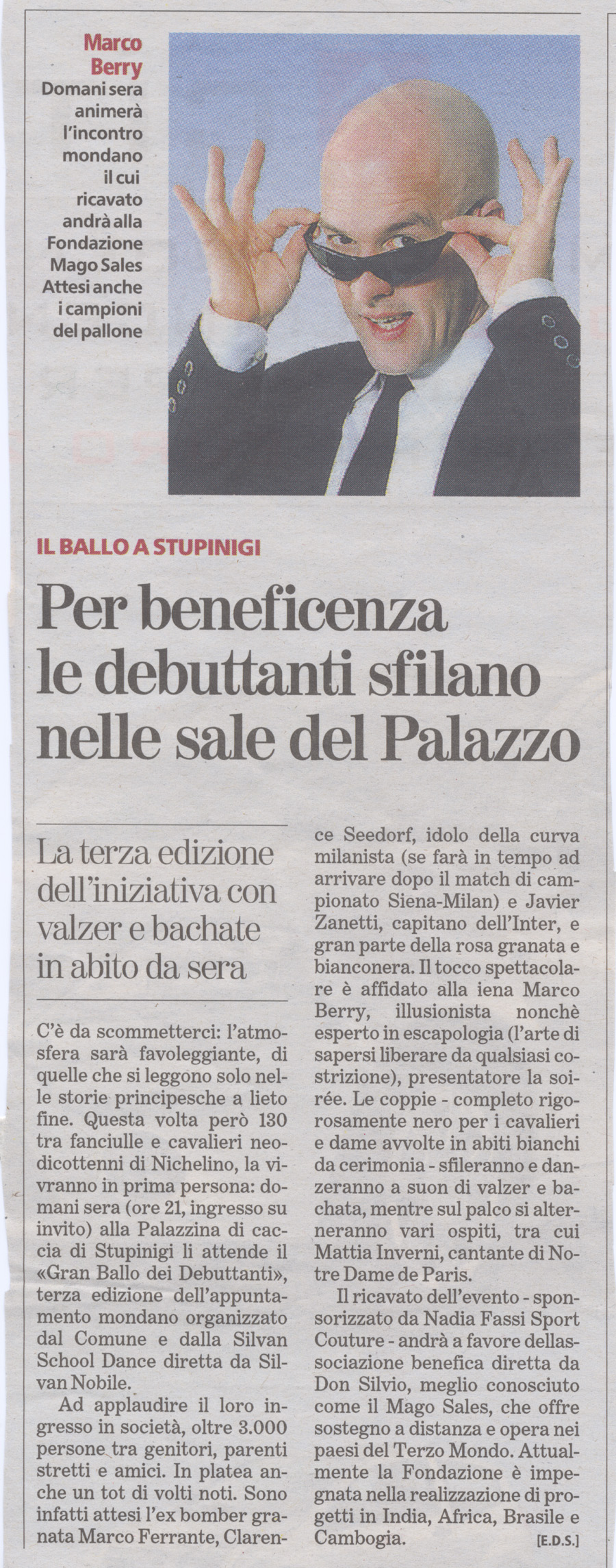 Ritaglio: Ballo a Stupinigi Per beneficenza le debuttanti sfilano nelle sale del palazzo