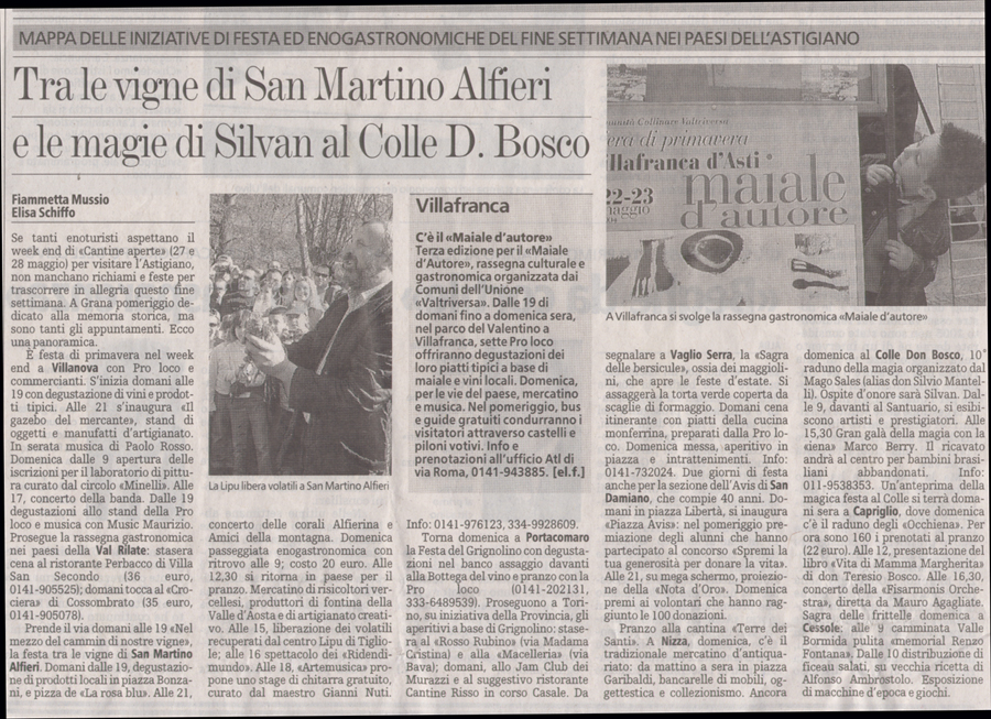 Ritaglio: Trale vigne di San Martino Alfieri e le magie di Silvan al Colle D.Bosco