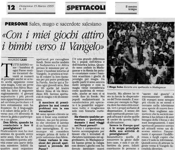 Ritaglio: "Con i miei giochi attiro i bimbi verso il Vangelo"