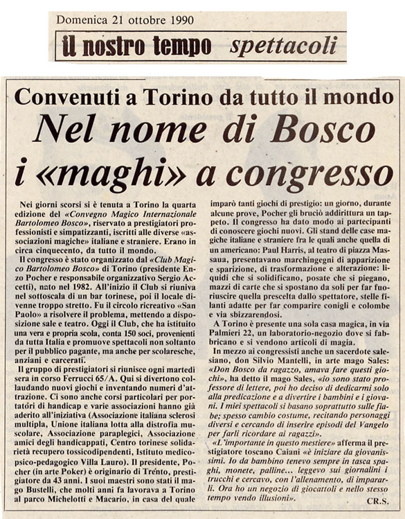Ritaglio: Nel nome di Bosco i "maghi" a congresso