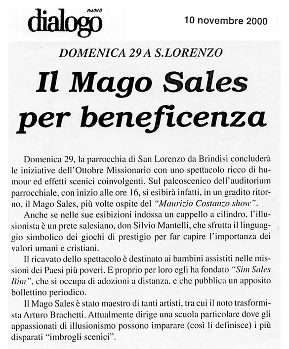 Ritaglio: Il Mago Sales per beneficenza