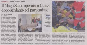 Il Mago Sales operato a Cuneo dopo schianto col paracadute