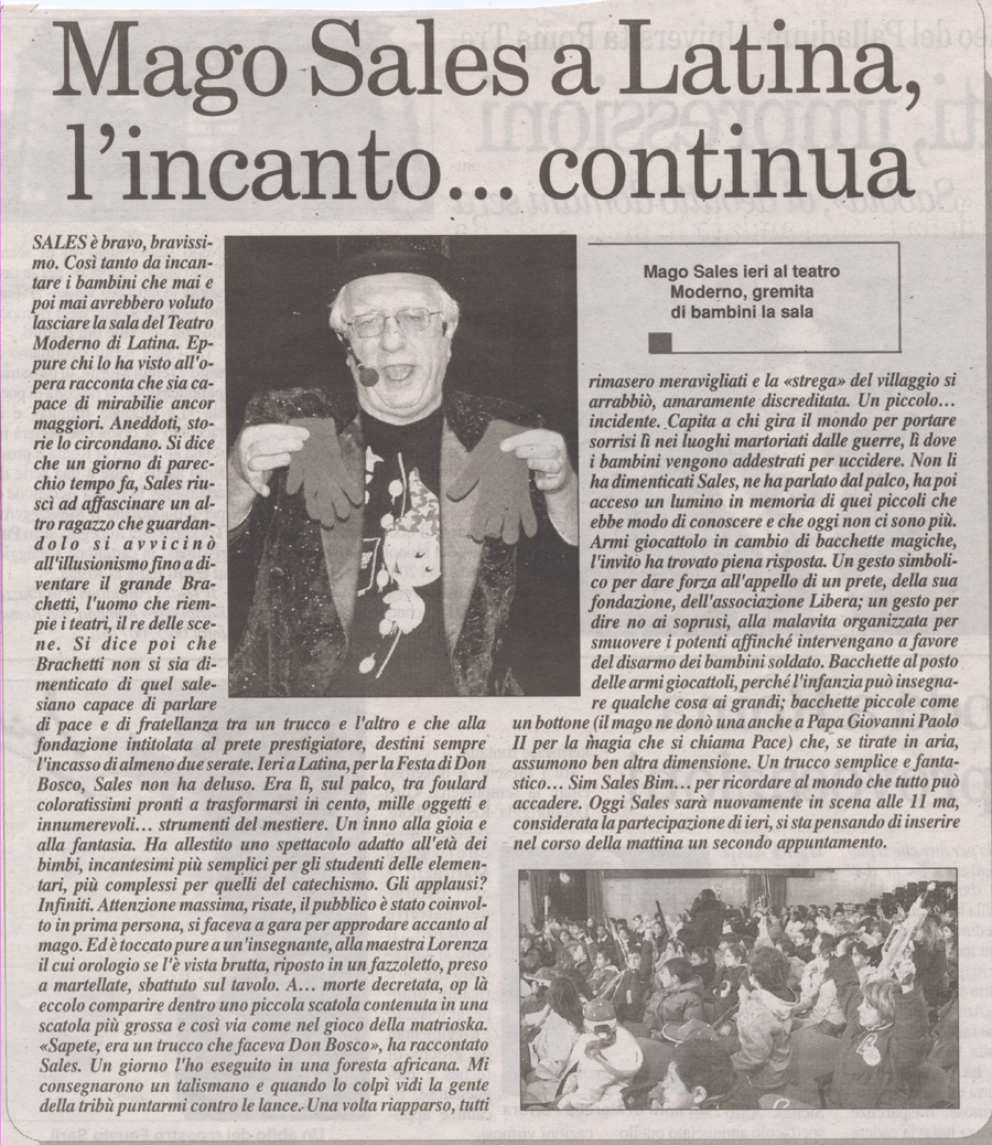 Ritaglio: Mago Sales a Latina,l'incanto...continua