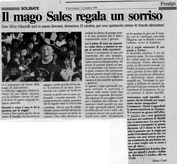 Ritaglio: Il magos Sales regala un sorriso