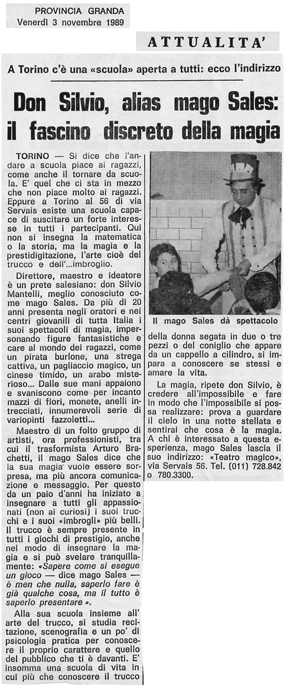 Ritaglio: Don Silvio, alias mago Sales: il fascino discreto della magia