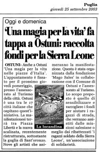 “Una magia per la vita” fa tappa a Ostuni : raccolta fondi per la Sierra Leone
