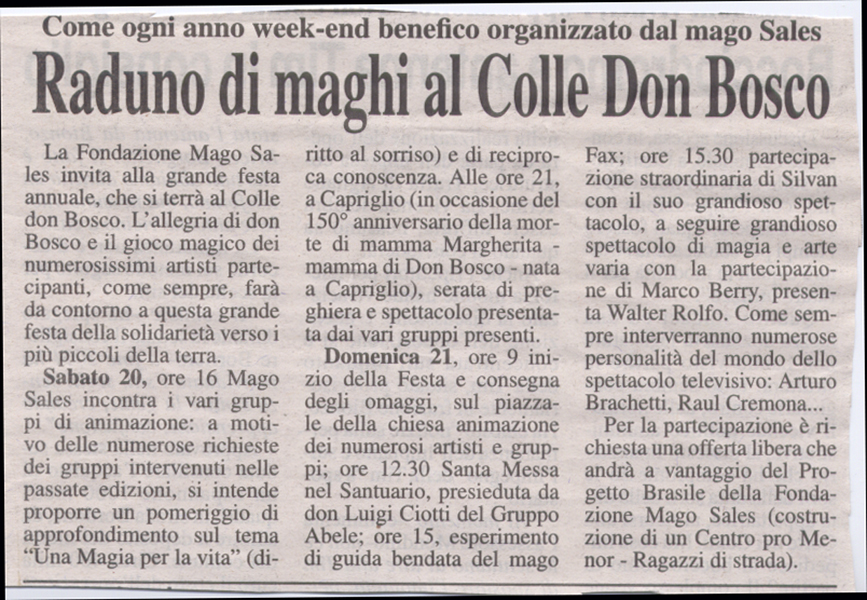 Ritaglio: Raduno di maghi al Colle Don Bosco
