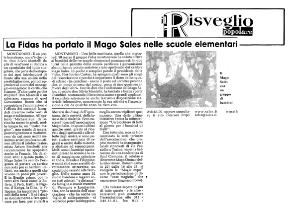 Ritaglio: La Fidas ha portato il Mago Sales nelle scuole elementari