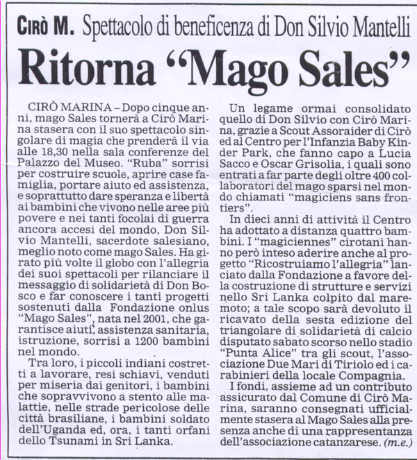 Ritaglio: Ritorna "Mago Sales"