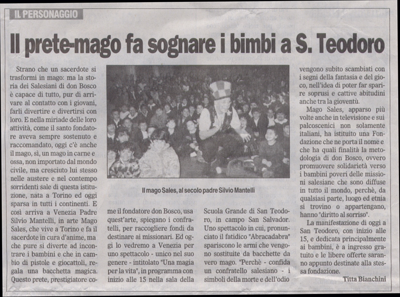 Ritaglio: Il prete-mago fa sognare i bambini a S.Teodoro