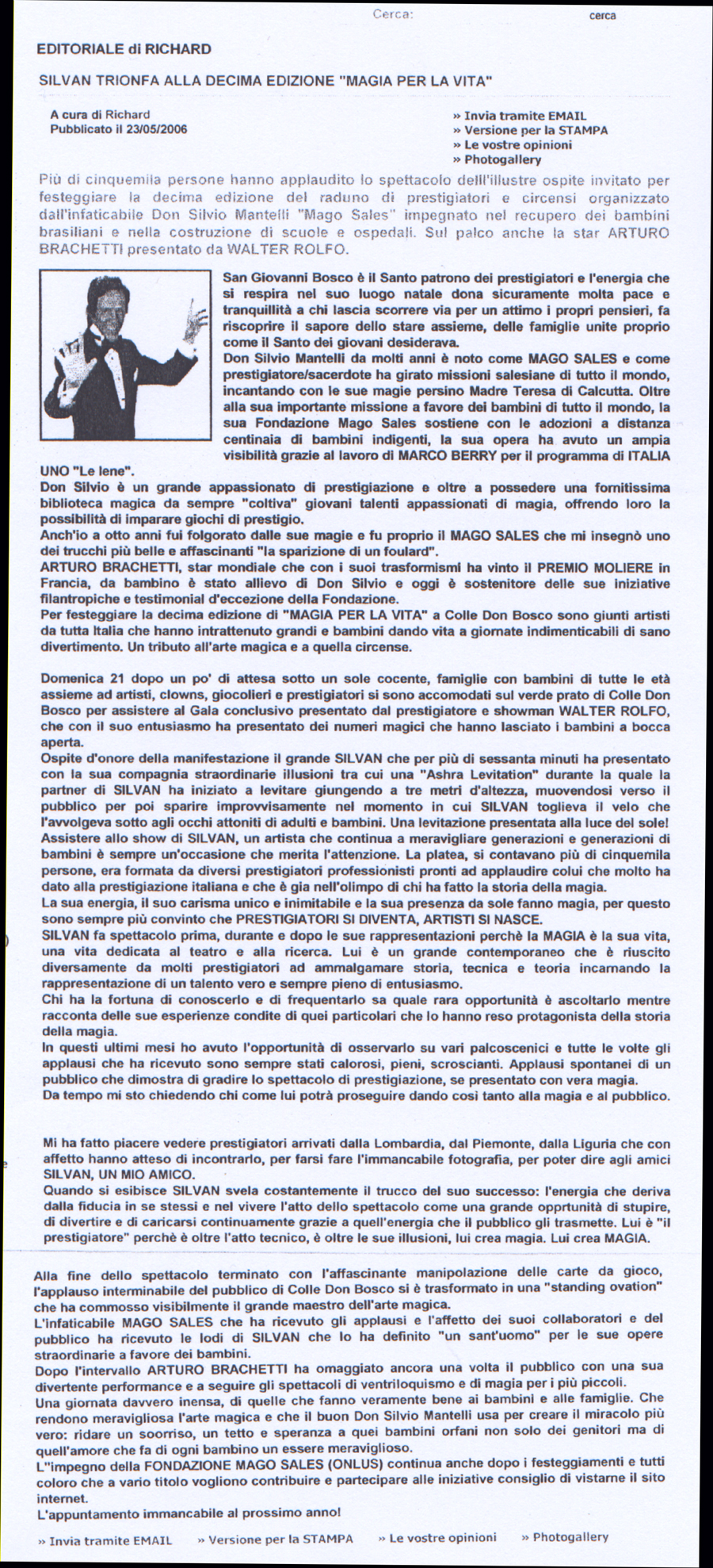 Ritaglio: Silvan trionfa alla 10° edizione "magia per la vita"