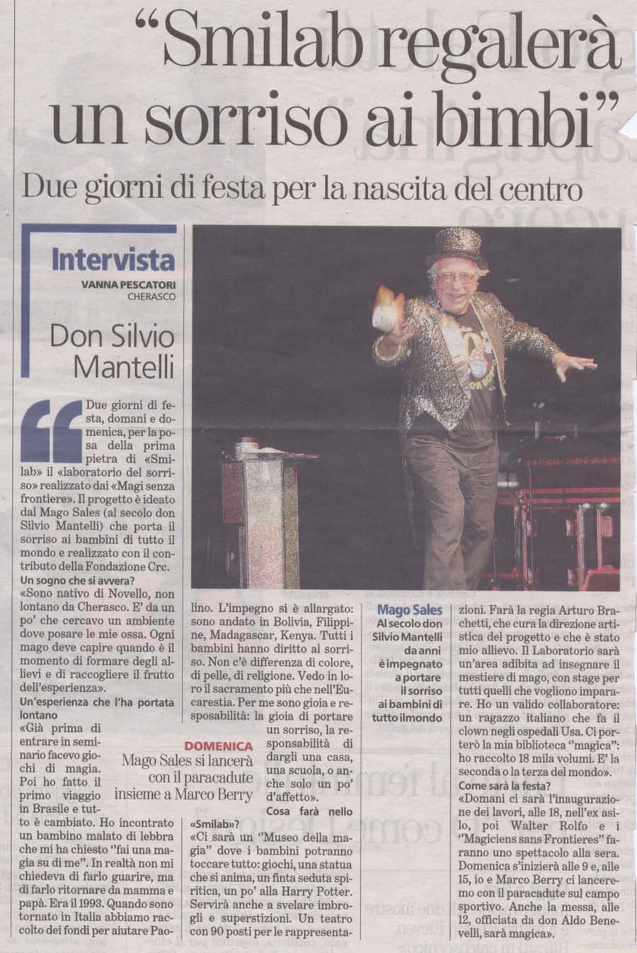 Ritaglio: "Smilab regalerà un sorriso ai bimbi