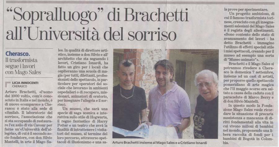 Ritaglio: "Sopralluogo" di Brachetti all'Università del sorriso